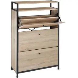 Étagère à chaussures Bois clair industriel, Chêne Sonoma