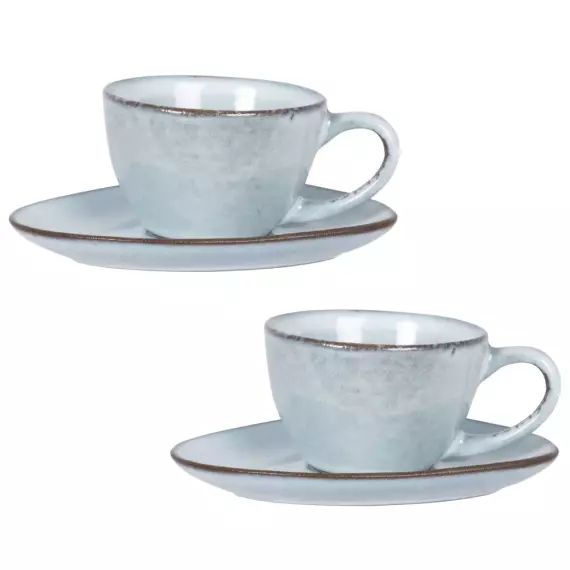 Tasse et soucoupe en grès bleu gris