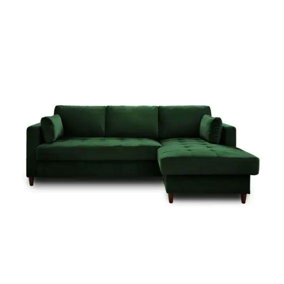 Canapé d&rsquo;angle droit convertible 4 places Velours Vert