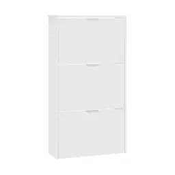 Meuble à chaussures avec 3 portes pliantes effet bois blanc brillant