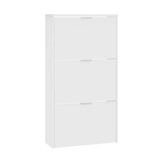 Meuble à chaussures avec 3 portes pliantes effet bois blanc brillant