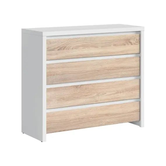 Commode 6 tiroirs panneaux agglomérés naturel et blanc