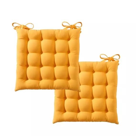 Lot de 2 galettes de chaise jaune 40×40 en polyester