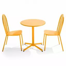 Ensemble table ronde et 2 chaises de jardin bistrot en métal jaune