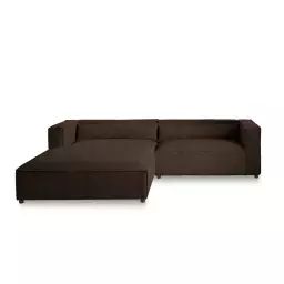 Canapé d’angle gauche 4 places en velours côtelé marron