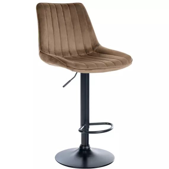 Tabouret de bar velours ajustable pivotant velours Marron