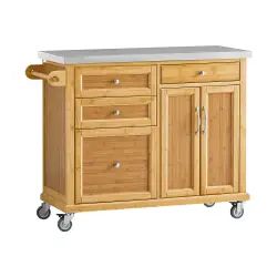 Desserte en bambou à roulettes 4 tiroirs 2 portes