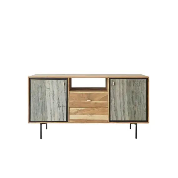 Meuble double vasque en acacia massif et pierre 155 cm