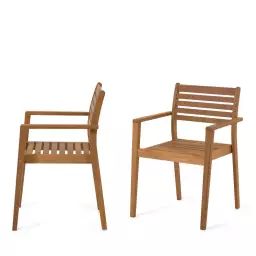Hanzel – Lot de 2 chaises de jardin en bois – Couleur – Bois clair