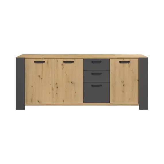 Buffet 3 portes et 3 tiroirs effet bois L220 x H87 cm
