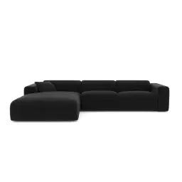 Canapé grand angle gauche velours texturé noir