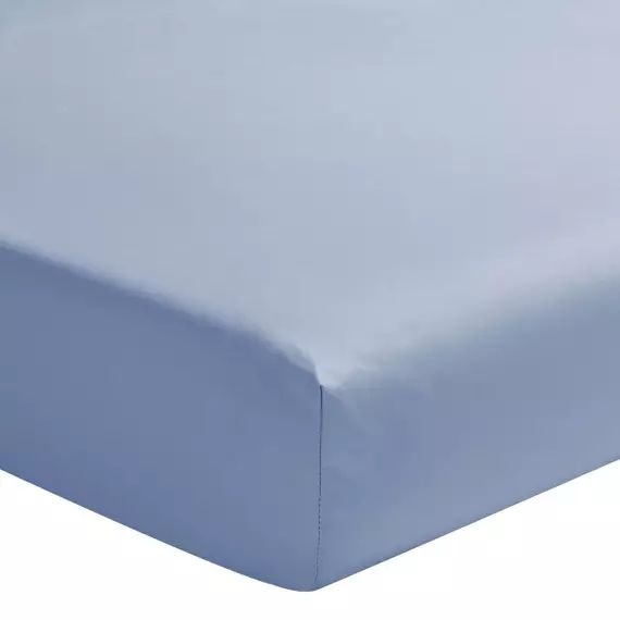 Drap housse en percale de coton bleu 90×220