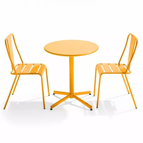 Ensemble table ronde et 2 chaises de jardin bistrot en métal jaune