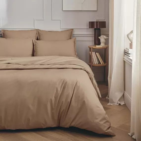 Parure de lit en percale de coton beige 260×240