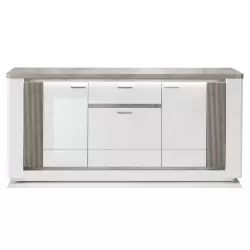 Buffet 3 portes 1 tiroir BELLARIA coloris blanc/chêne gris