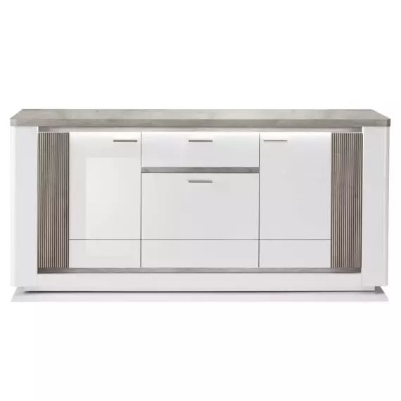 Buffet 3 portes 1 tiroir BELLARIA coloris blanc/chêne gris