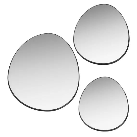 Miroirs ovoïdes en métal noir (x3) 43×39