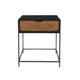 Table de chevet 1 tiroir en bois d’acacia et métal noir