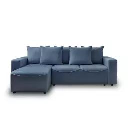 Canapé d’angle réversible convertible 4 places en tissu bleu