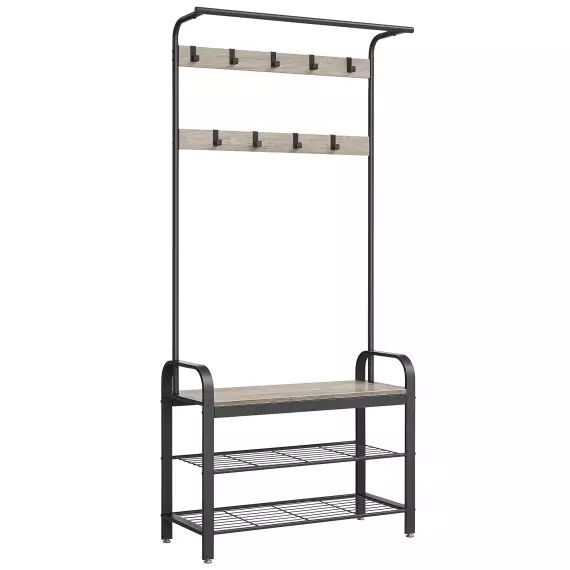 Porte-manteau de 183 cm en acier grège et noir