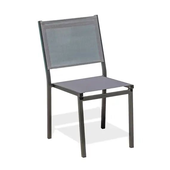 Chaise de jardin empilable en aluminium et toile plastifiée anthracite
