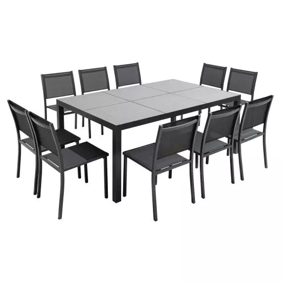 Ensemble de jardin 10 places table Fabric gris