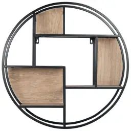 Etagère ronde en métal noir et marron