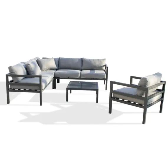 Salon de jardin d&rsquo;angle 6 places en aluminium gris anthracite