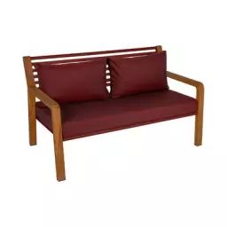 Canapé de jardin 2 places Somerset en Bois, Tissu outdoor déperlant – Couleur Rouge – 142 x 73.5 x 80.5 cm – Designer Studio