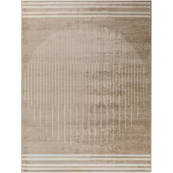 Tapis Géométrique Cercle Rayé – Brun Clair et Beige – 120x170cm