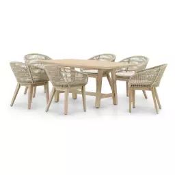 Ensemble de jardin table 170×90 et 6 chaises corde beige
