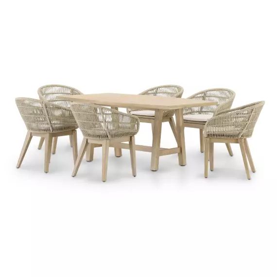 Ensemble de jardin table 170×90 et 6 chaises corde beige