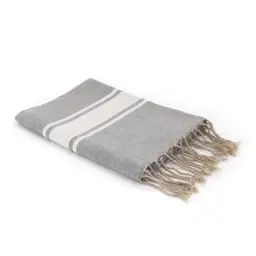 Fouta en coton bande blanche 100×200 Gris perle