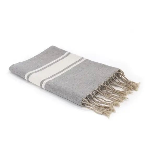 Fouta en coton bande blanche 100×200 Gris perle
