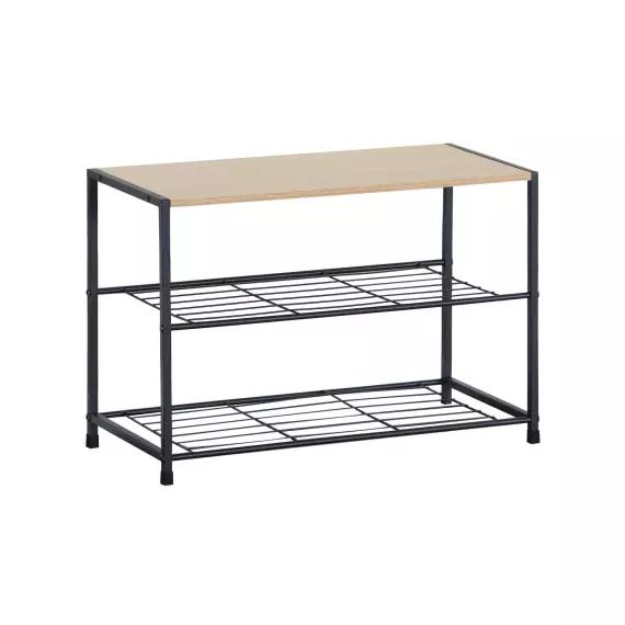 Etagère à chaussures en aggloméré et métal 3 niveaux noir et beige