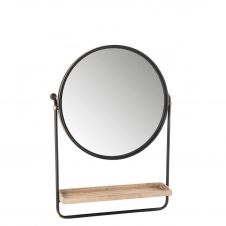 Miroir en rond en métal avec étagère en bois