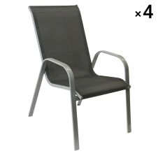 Lot de 4 chaises en textilène gris et aluminium gris